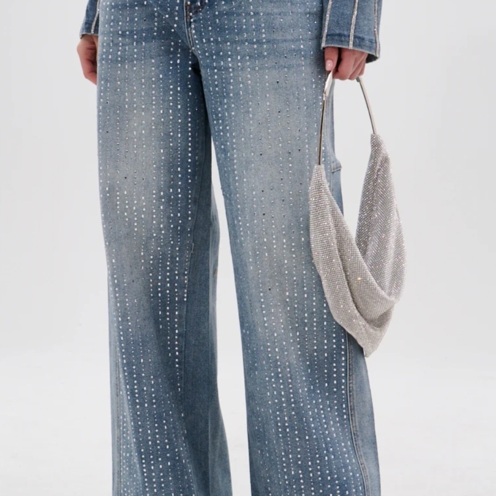 Blank NYC Blue Flare Jeans with Silver Accents